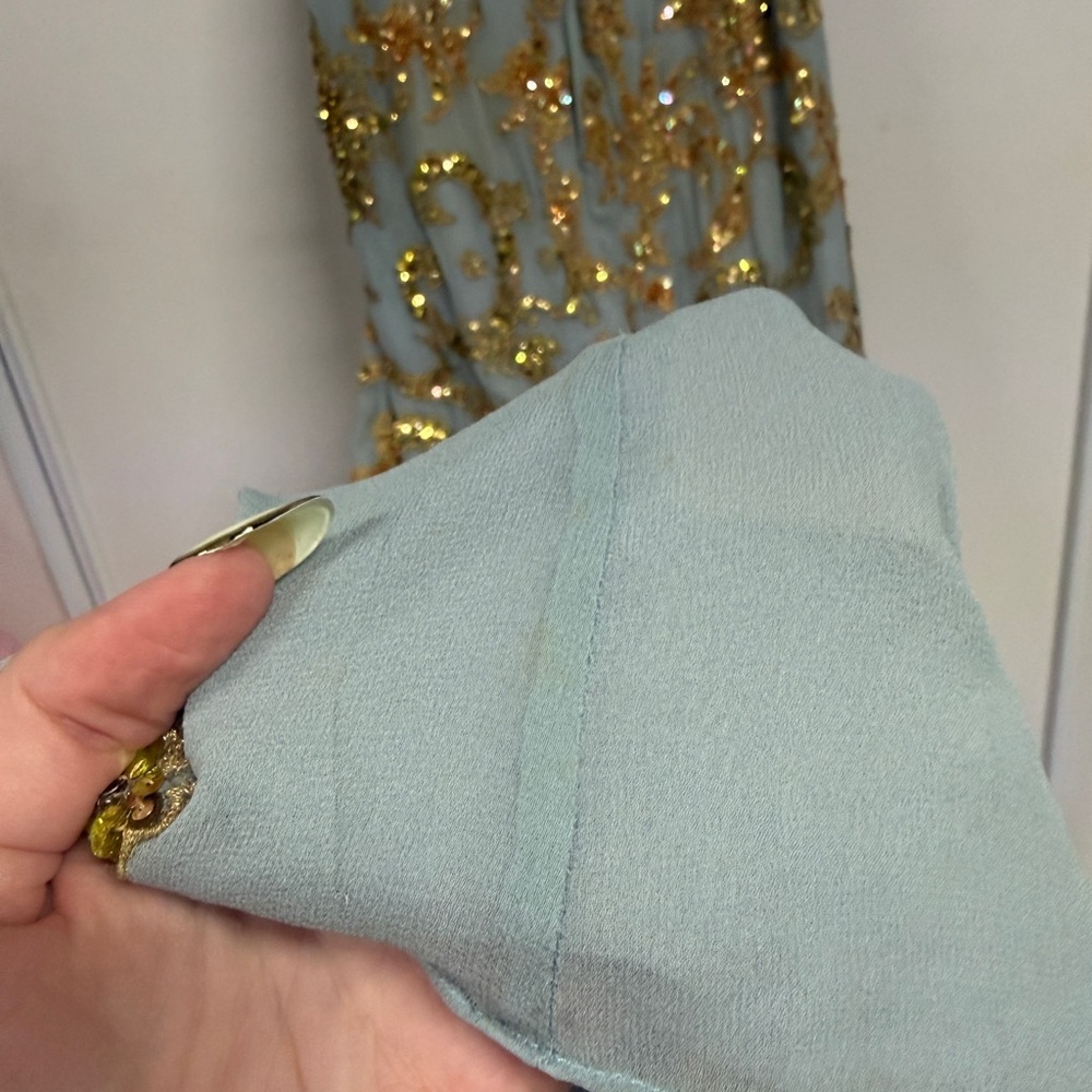 Vintage Mandalay Blue and Gold Sequins Gown- size 4 - Picture 7 of 10